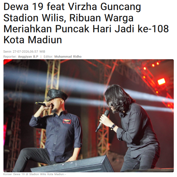 Dewa 19 feat Virzha Guncang Stadion Wilis, Ribuan Warga Meriahkan Puncak Hari Jadi ke-108 Kota Madiun