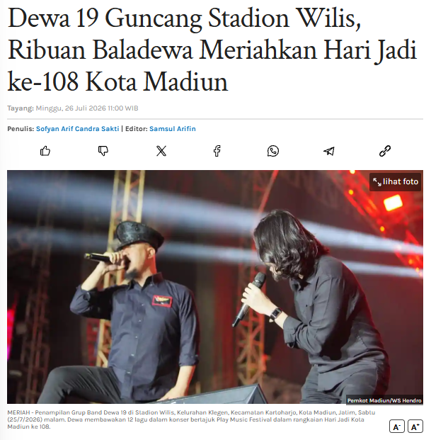 Dewa 19 Guncang Stadion Wilis, Ribuan Baladewa Meriahkan Hari Jadi ke-108 Kota Madiun