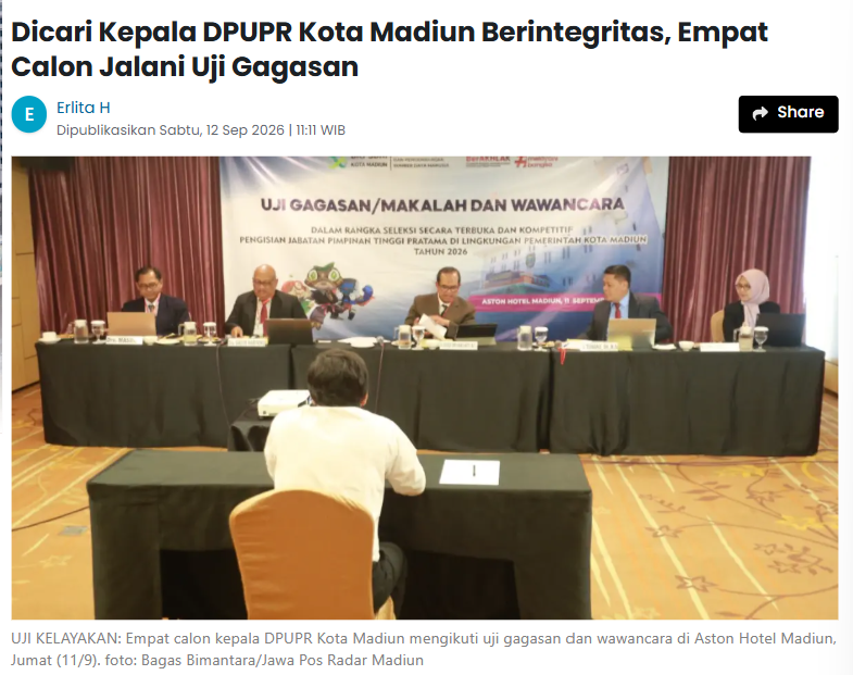 Dicari Kepala DPUPR Kota Madiun Berintegritas, Empat Calon Jalani Uji Gagasan