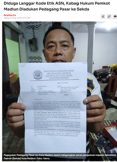 Diduga Langgar Kode Etik ASN, Kabag Hukum Pemkot Madiun Diadukan Pedagang Pasar ke Sekda