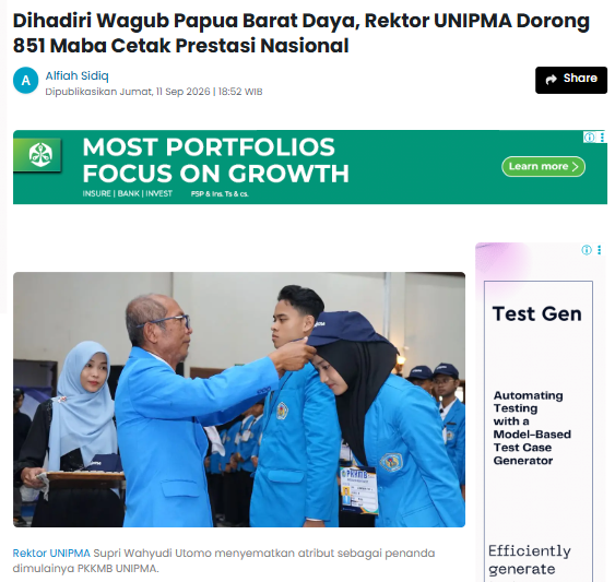 Dihadiri Wagub Papua Barat Daya, Rektor UNIPMA Dorong 851 Maba Cetak Prestasi Nasional