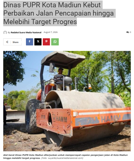Dinas PUPR Kota Madiun Kebut Perbaikan Jalan Pencapaian hingga Melebihi Target Progres