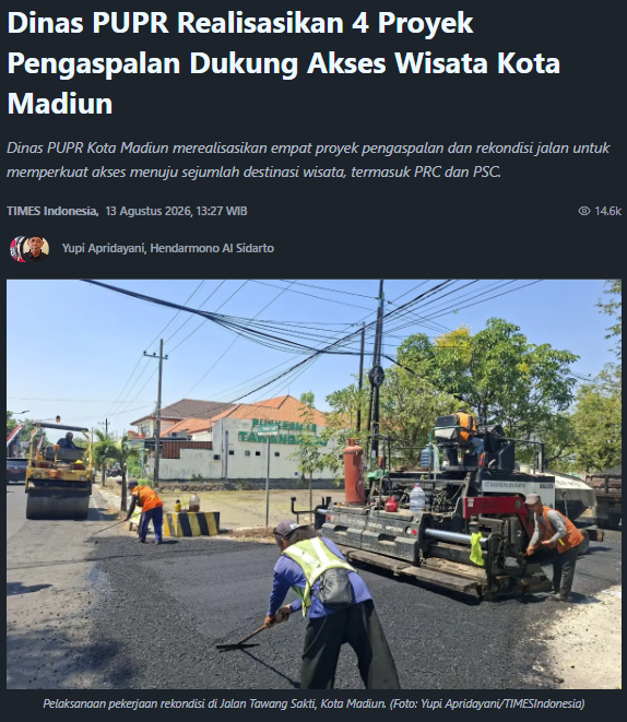 Dinas PUPR Realisasikan 4 Proyek Pengaspalan Dukung Akses Wisata Kota Madiun