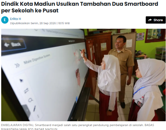 Dindik Kota Madiun Usulkan Tambahan Dua Smartboard per Sekolah ke Pusat
