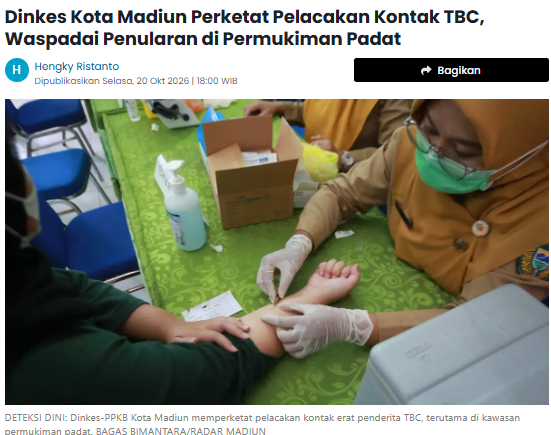 Dinkes Kota Madiun Perketat Pelacakan Kontak TBC, Waspadai Penularan di Permukiman Padat