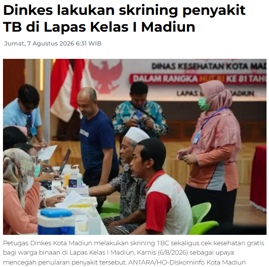 Dinkes lakukan skrining penyakit TB di Lapas Kelas I Madiun