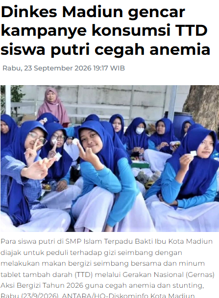 Dinkes Madiun gencar kampanye konsumsi TTD siswa putri cegah anemia