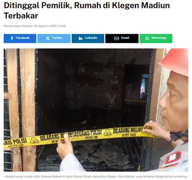 Ditinggal Pemilik, Rumah di Klegen Madiun Terbakar