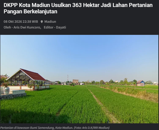 DKPP Kota Madiun Usulkan 363 Hektar Jadi Lahan Pertanian Pangan Berkelanjutan