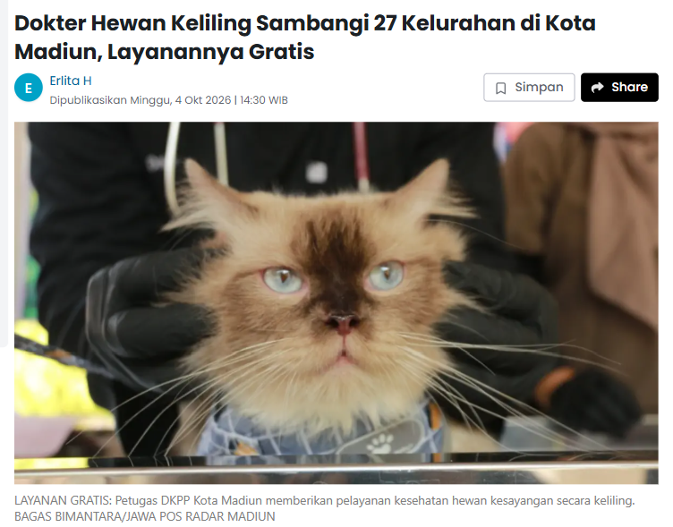 Dokter Hewan Keliling Sambangi 27 Kelurahan di Kota Madiun, Layanannya Gratis