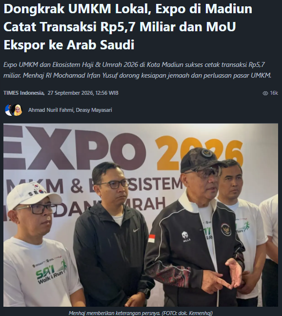 Dongkrak UMKM Lokal, Expo di Madiun Catat Transaksi Rp5,7 Miliar dan MoU Ekspor ke Arab Saudi