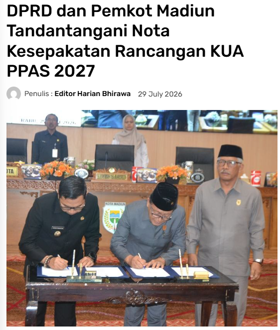 DPRD dan Pemkot Madiun Tandantangani Nota Kesepakatan Rancangan KUA PPAS 2027