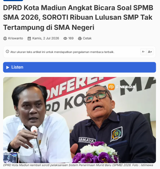 DPRD Kota Madiun Angkat Bicara Soal SPMB SMA 2026, Soroti Ribuan Lulusan SMP Tak Tertampung di SMA Negeri