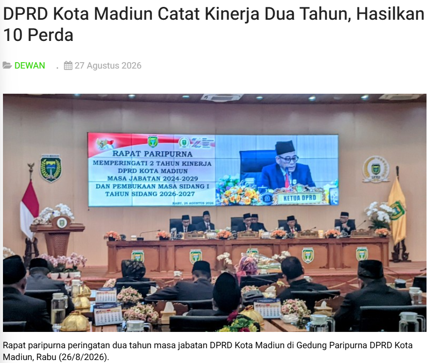 DPRD Kota Madiun Catat Kinerja Dua Tahun, Hasilkan 10 Perda