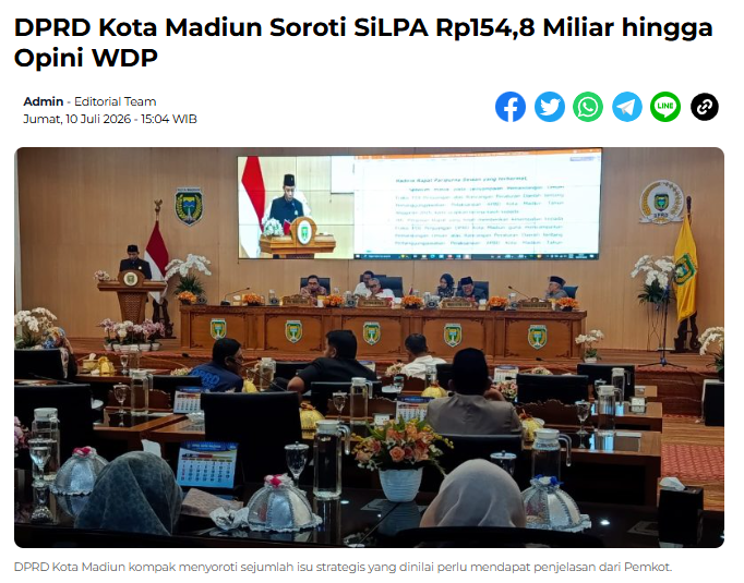 DPRD Kota Madiun Soroti SiLPA Rp154,8 Miliar hingga Opini WDP