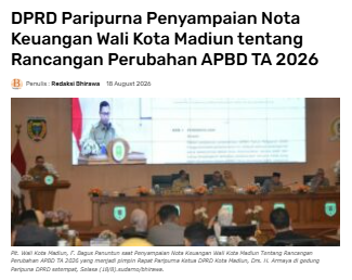 DPRD Paripurna Penyampaian Nota Keuangan Wali Kota Madiun tentang Rancangan Perubahan APBD TA 2026