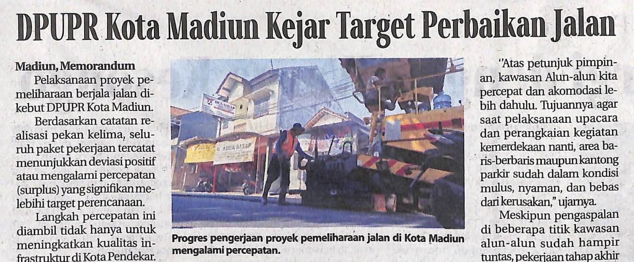 DPUPR Kota Madiun Kejar Target Perbaikan Jalan
