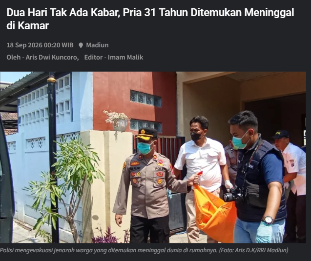Dua Hari Tak Ada Kabar, Pria 31 Tahun Ditemukan Meninggal di Kamar