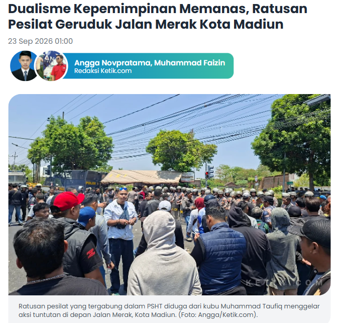 Dualisme Kepemimpinan Memanas, Ratusan Pesilat Geruduk Jalan Merak Kota Madiun
