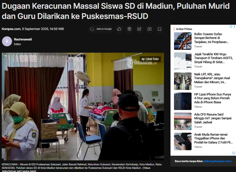 Dugaan Keracunan Massal Siswa SD di Madiun, Puluhan Murid dan Guru Dilarikan ke Puskesmas-RSUD