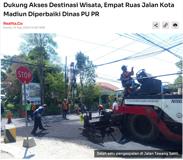 Dukung Akses Destinasi Wisata, Empat Ruas Jalan Kota Madiun Diperbaiki Dinas PU PR