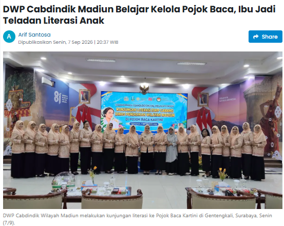 DWP Cabdindik Madiun Belajar Kelola Pojok Baca, Ibu Jadi Teladan Literasi Anak