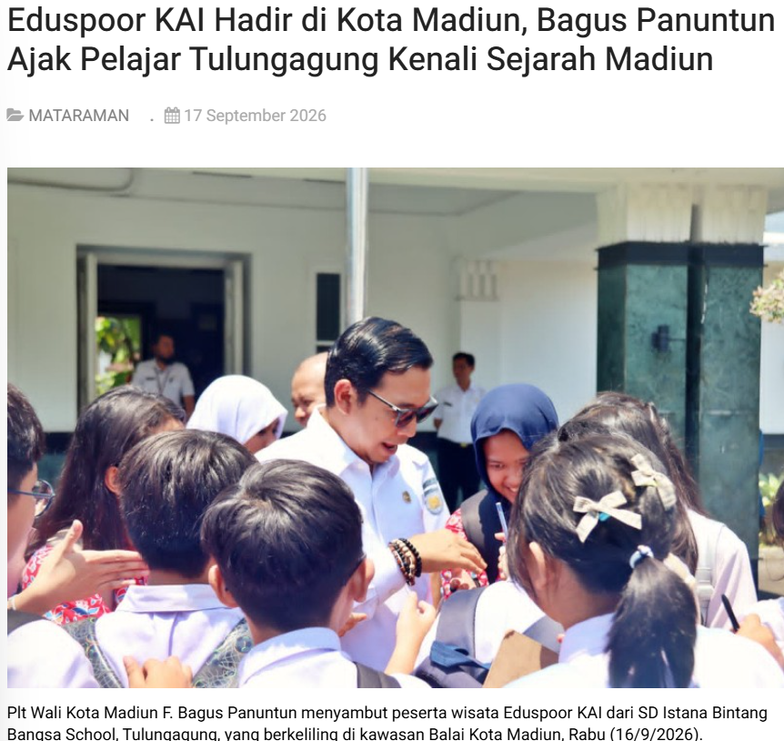 Eduspoor KAI Hadir di Kota Madiun, Bagus Panuntun Ajak Pelajar Tulungagung Kenali Sejarah Madiun