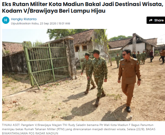 Eks Rutan Militer Kota Madiun Bakal Jadi Destinasi Wisata, Kodam V/Brawijaya Beri Lampu Hijau