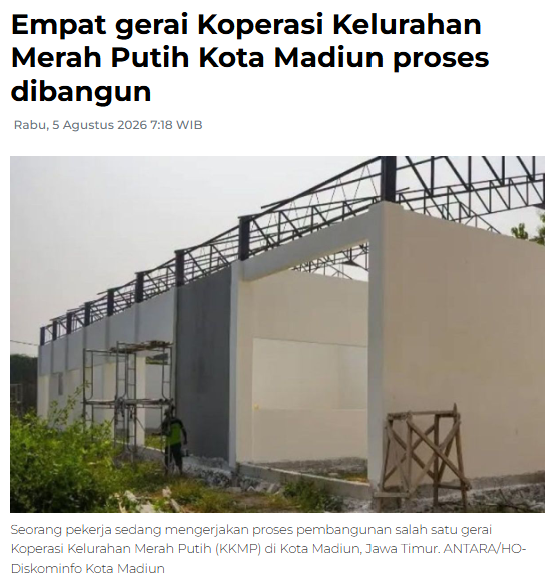 Empat gerai Koperasi Kelurahan Merah Putih Kota Madiun proses dibangun