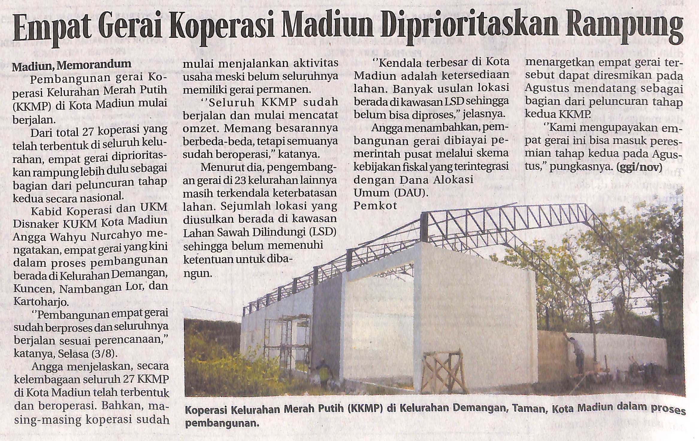 Empat Gerai Koperasi Madiun Diprioritaskan Rampung