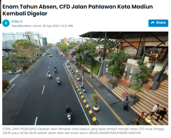 Enam Tahun Absen, CFD Jalan Pahlawan Kota Madiun Kembali Digelar