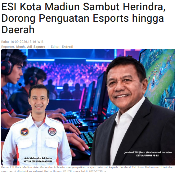 ESI Kota Madiun Sambut Herindra, Dorong Penguatan Esports hingga Daerah