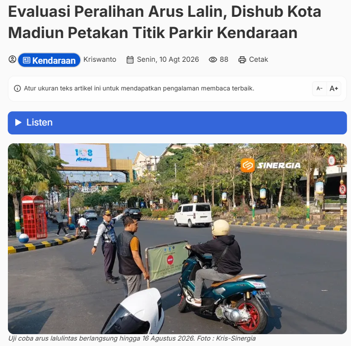 Evaluasi Peralihan Arus Lalin, Dishub Kota Madiun Petakan Titik Parkir Kendaraan