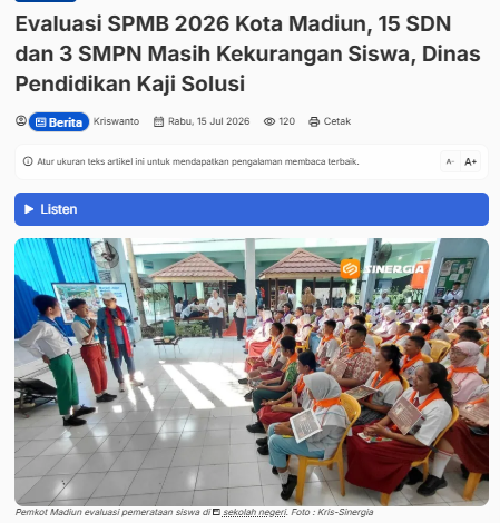 Evaluasi SPMB 2026 Kota Madiun, 15 SDN dan 3 SMPN Masih Kekurangan Siswa, Dinas Pendidikan Kaji Solusi