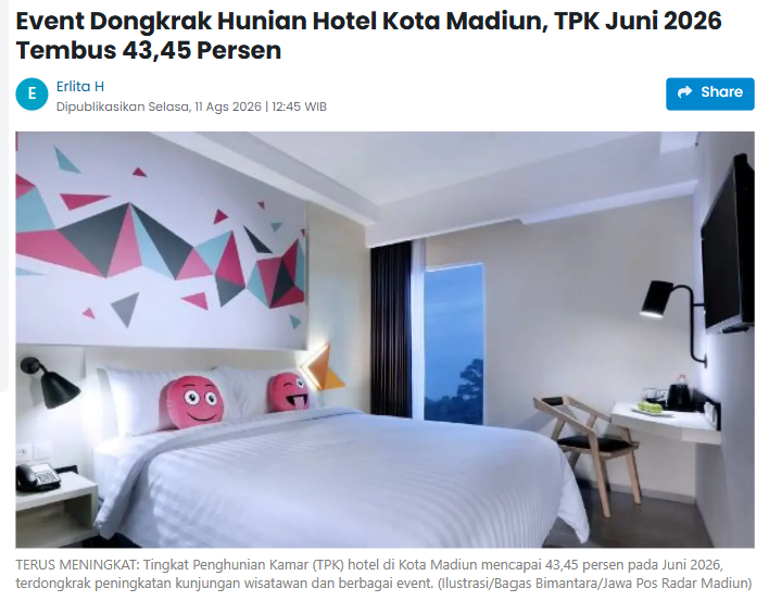 Event Dongkrak Hunian Hotel Kota Madiun, TPK Juni 2026 Tembus 43,45 Persen