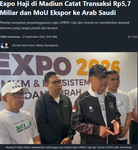 Expo Haji di Madiun Catat Transaksi Rp5,7 Miliar dan MoU Ekspor ke Arab Saudi