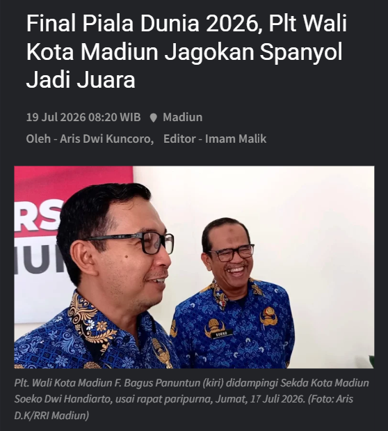 Final Piala Dunia 2026, Plt Wali Kota Madiun Jagokan Spanyol Jadi Juara