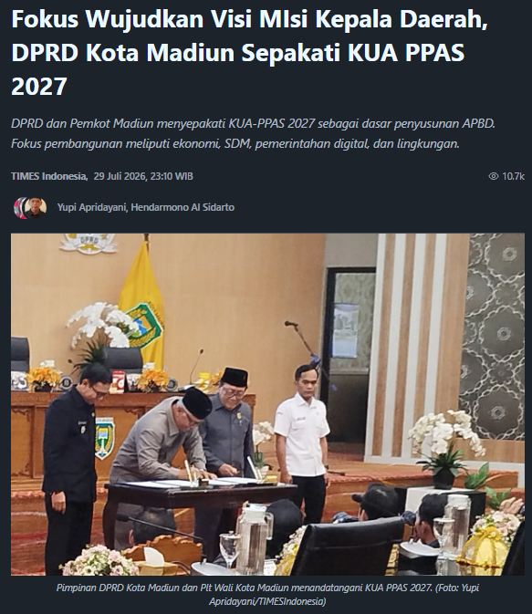 Fokus Wujudkan Visi MIsi Kepala Daerah, DPRD Kota Madiun Sepakati KUA PPAS 2027