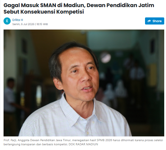 Gagal Masuk SMAN di Madiun, Dewan Pendidikan Jatim Sebut Konsekuensi Kompetisi