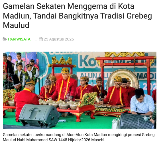 Gamelan Sekaten Menggema di Kota Madiun, Tandai Bangkitnya Tradisi Grebeg Maulud
