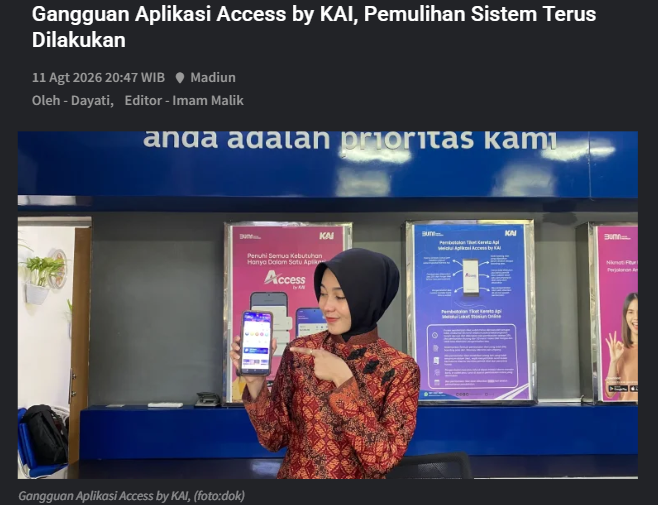 Gangguan Aplikasi Access by KAI, Pemulihan Sistem Terus Dilakukan