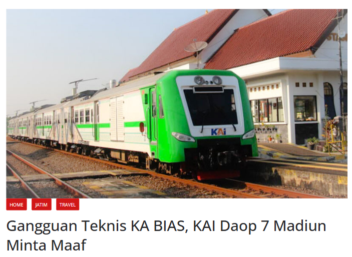 Gangguan Teknis KA BIAS, KAI Daop 7 Madiun Minta Maaf