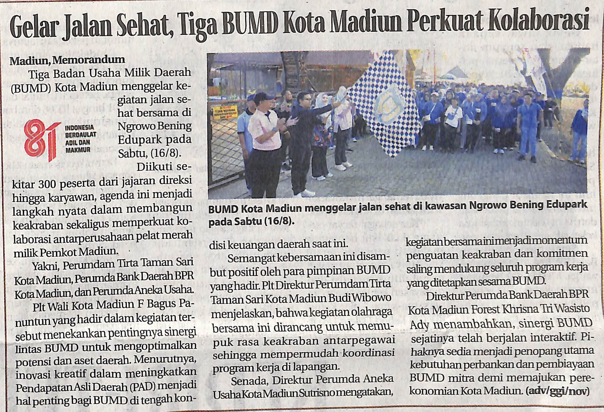 Gelar Jalan Sehat, Tiga BUMD Kota Madiun Perkuat Kolaborasi