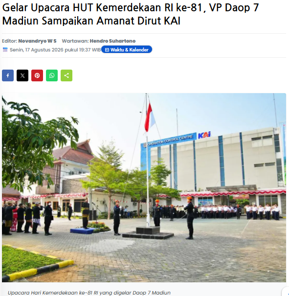 Gelar Upacara HUT Kemerdekaan RI ke-81, VP Daop 7 Madiun Sampaikan Amanat Dirut KAI