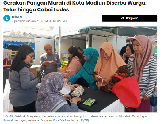 Gerakan Pangan Murah di Kota Madiun Diserbu Warga, Telur hingga Cabai Ludes