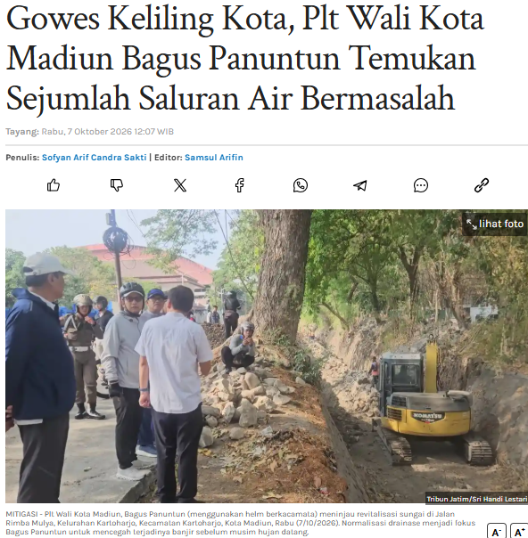 Gowes Keliling Kota, Plt Wali Kota Madiun Bagus Panuntun Temukan Sejumlah Saluran Air Bermasalah