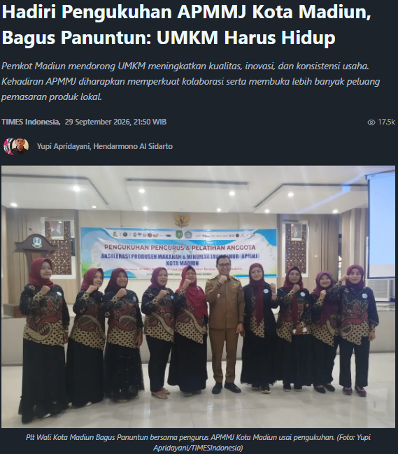 Hadiri Pengukuhan APMMJ Kota Madiun, Bagus Panuntun: UMKM Harus Hidup