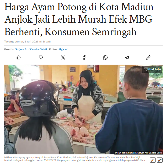 Harga Ayam Potong di Kota Madiun Anjlok Jadi Lebih Murah Efek MBG Berhenti, Konsumen Semringah