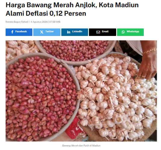 Harga Bawang Merah Anjlok, Kota Madiun Alami Deflasi 0,12 Persen