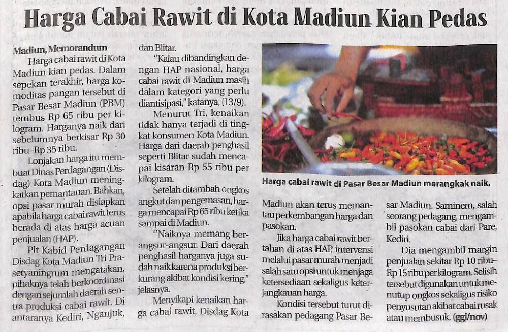 Harga Cabai Rawit di Kota Madiun Kian Pedas